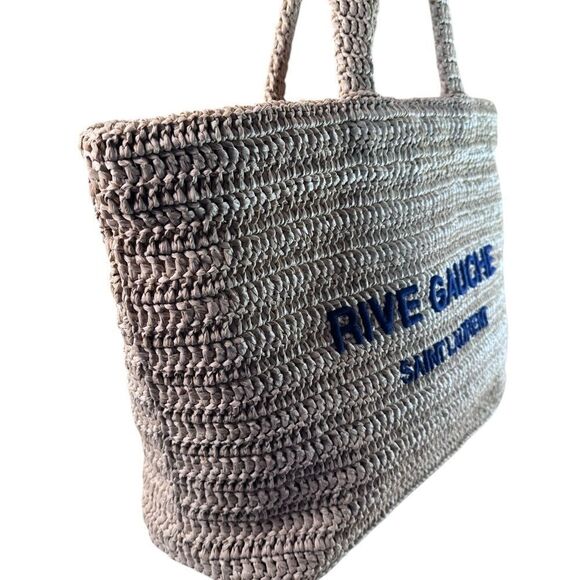 NWT YSL Rive Gauche Embroidered Rafia Tote Bag - Picture 6 of 12